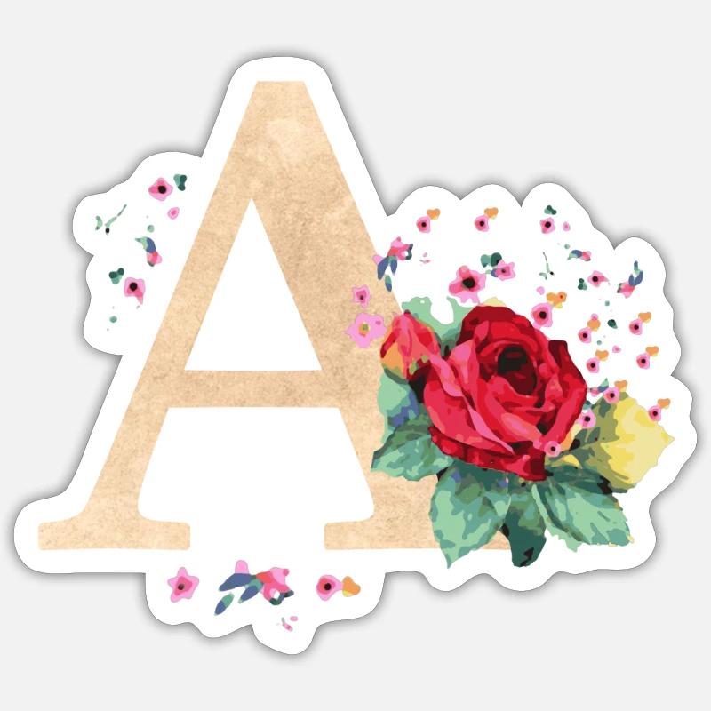 Lettre initiale lettre A initiales roses Sticker taille S (10 x 10 cm)