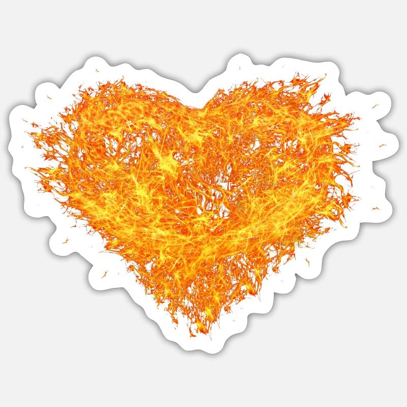 Flammes coeur - Sticker taille S (10 x 10 cm) - blanc mat