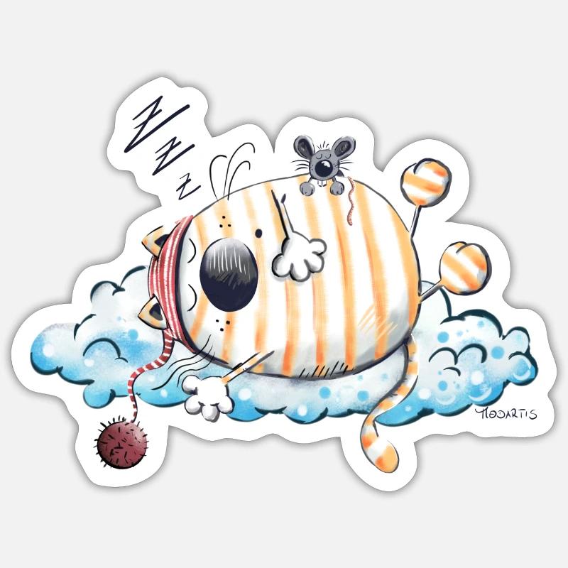 Sleeping Cat - Chat - Sticker taille S (10 x 10 cm) - blanc mat
