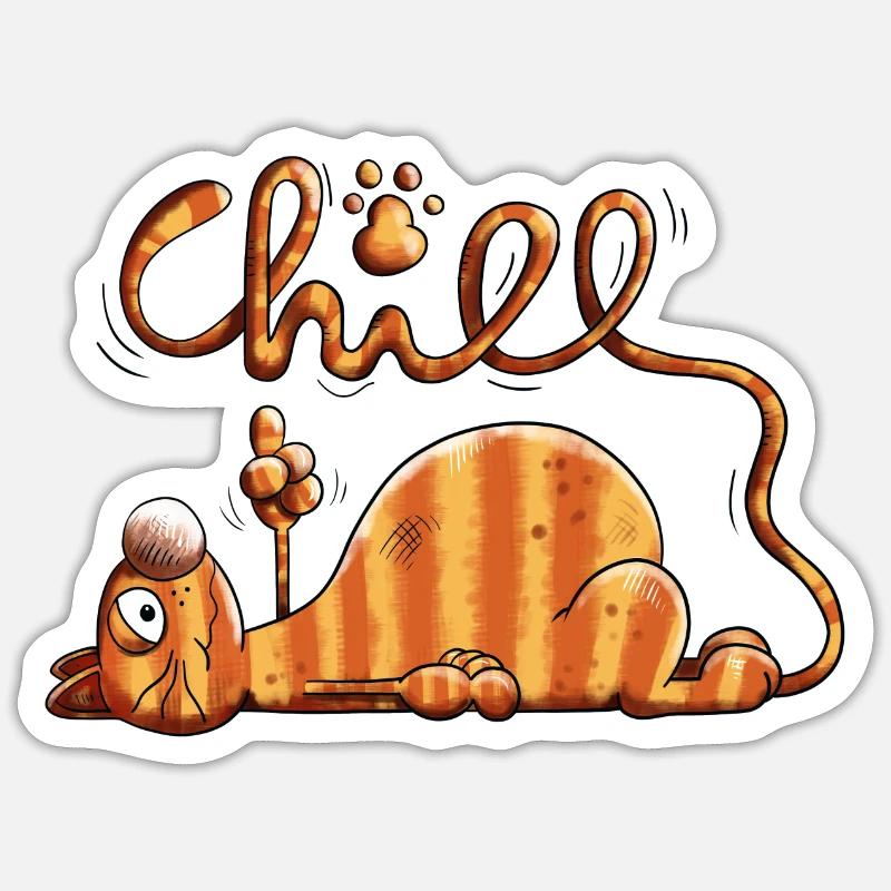 Die Chill Katze - Sticker Größe S (10 x 10 cm) - Mattweiß
