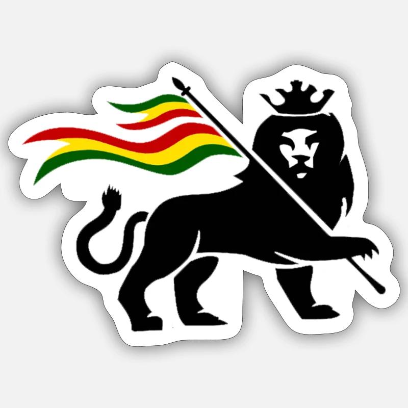 Lion drapeau Rasta - Sticker taille S (10 x 10 cm) - blanc mat
