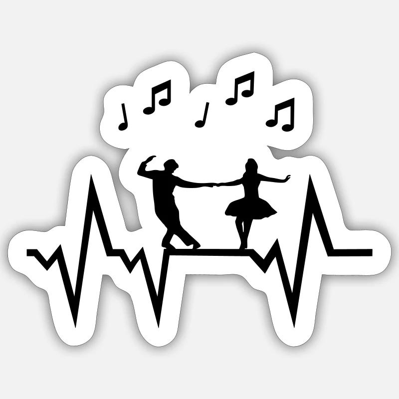 Dancer & Heartbeat with music notes - Sticker size S (10 x 10 cm) - white matte