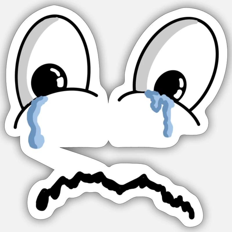 Bande dessinée visage triste larmes Sticker taille S (10 x 10 cm)