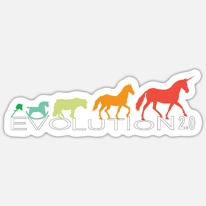 farbiges Evolution 2.0 Einhorn Shirt. Sticker Größe S (10 x 10 cm)