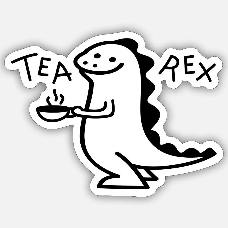 Dino als Tea Rex (b) - Sticker Größe S (10 x 10 cm) - Mattweiß