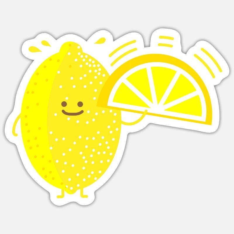 Lustige Zitrone mit Fächer - Sticker Größe S (10 x 10 cm) - Mattweiß
