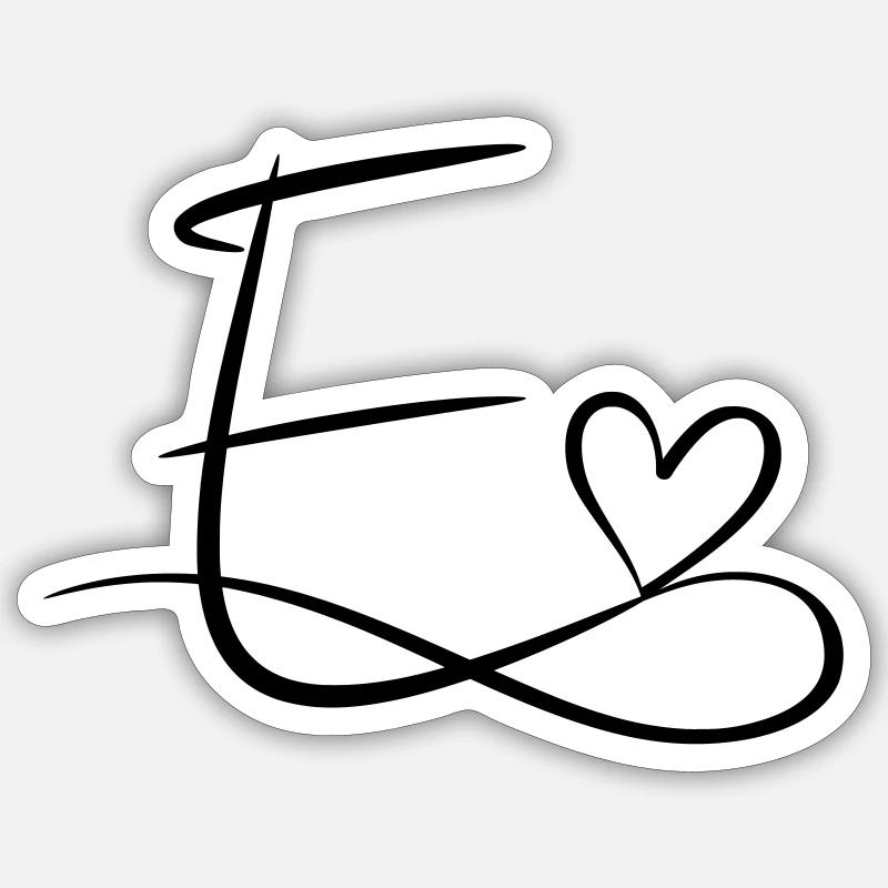 Lettre e lettre initiale nom calligraphie coeur - Sticker taille S (10 x 10 cm) - blanc mat
