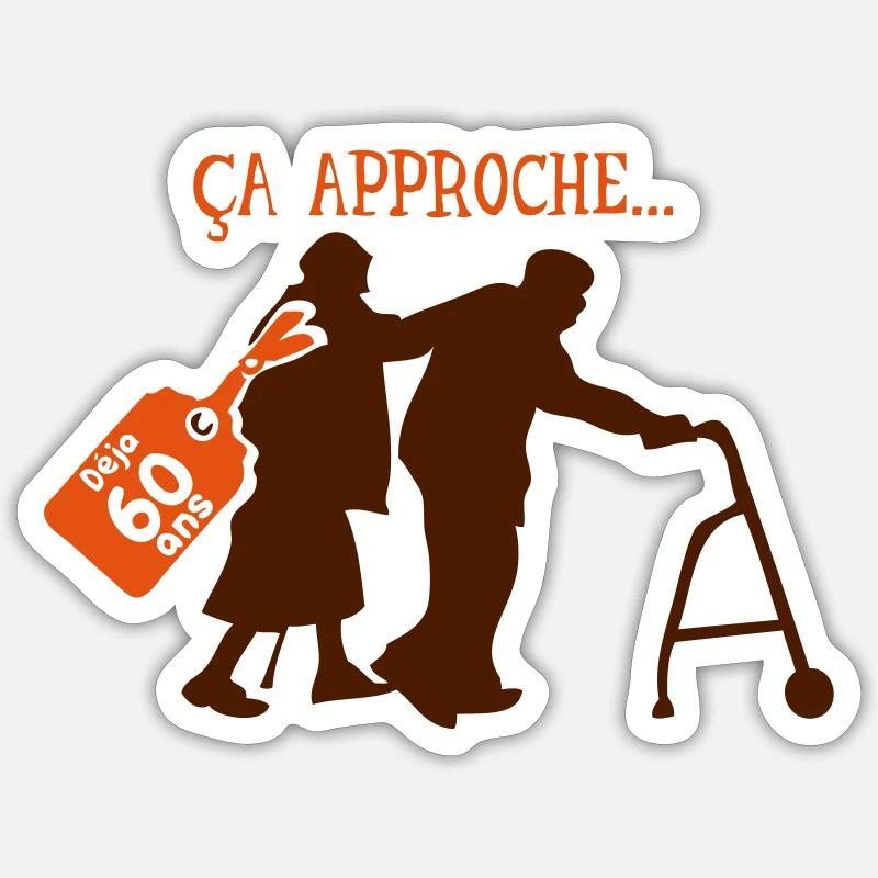 ca approche deja 60 ans anniversaire - Sticker taille S (10 x 10 cm) - blanc mat