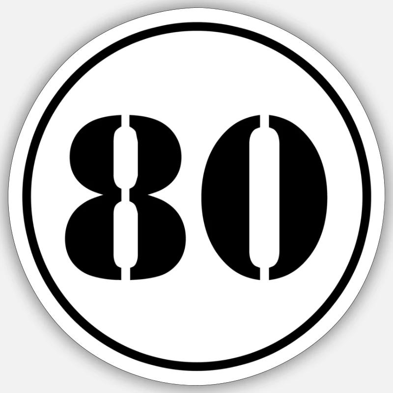 NUMBER 80 eighty birthday gift - Sticker size S (10 x 10 cm) - white matte