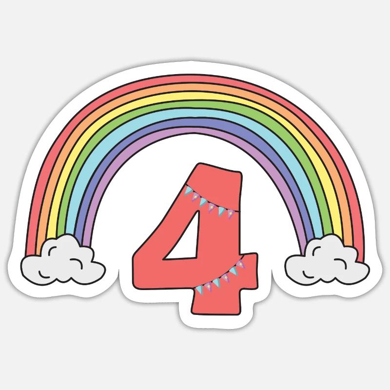 4. Geburtstag Pastell Regenbogen Mädchen Süß - Sticker Größe S (10 x 10 cm) - Mattweiß
