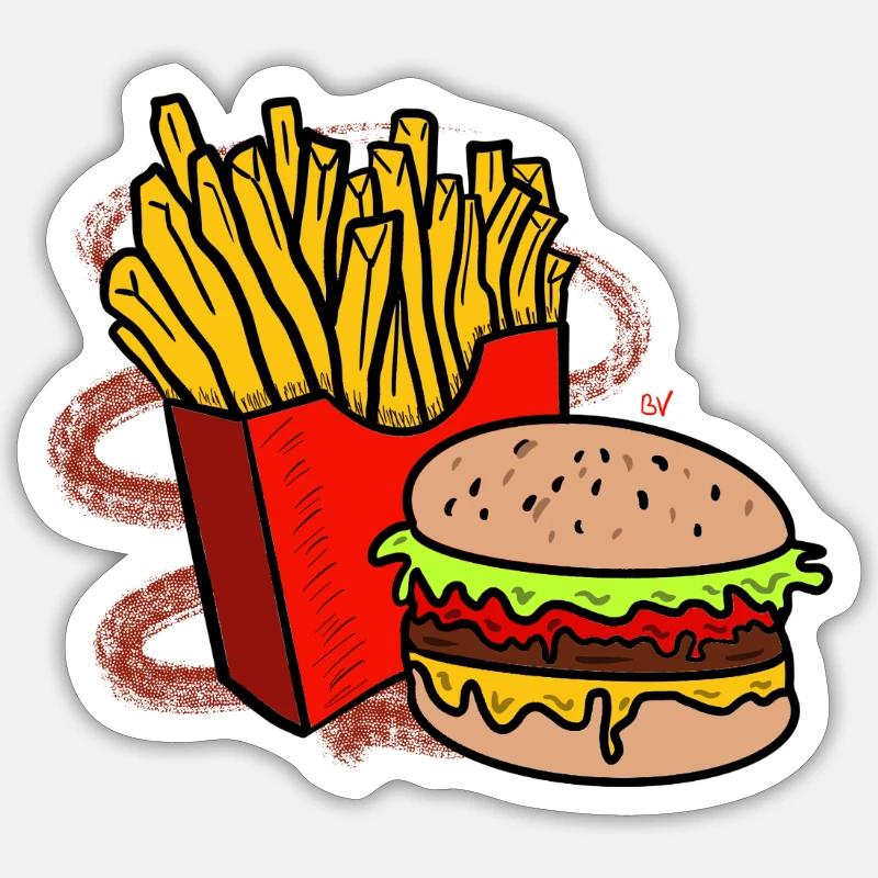 Frites et burger Sticker taille S (10 x 10 cm)