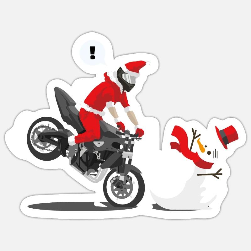 Arrêt de moto de Noël - Sticker taille S (10 x 10 cm) - blanc mat