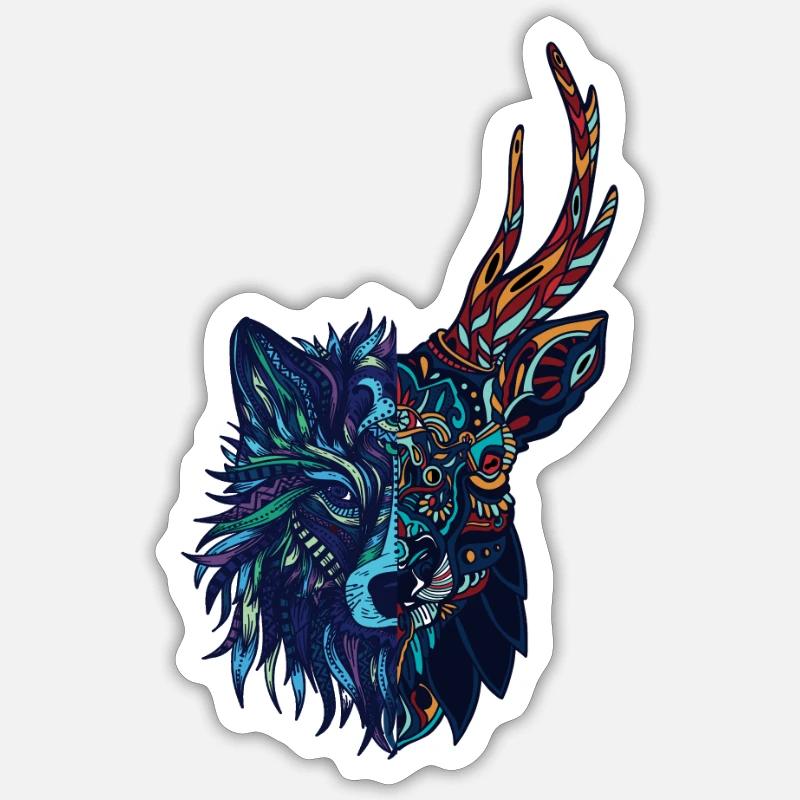 Wolf und Hirsch - Sticker Größe S (10 x 10 cm) - Mattweiß
