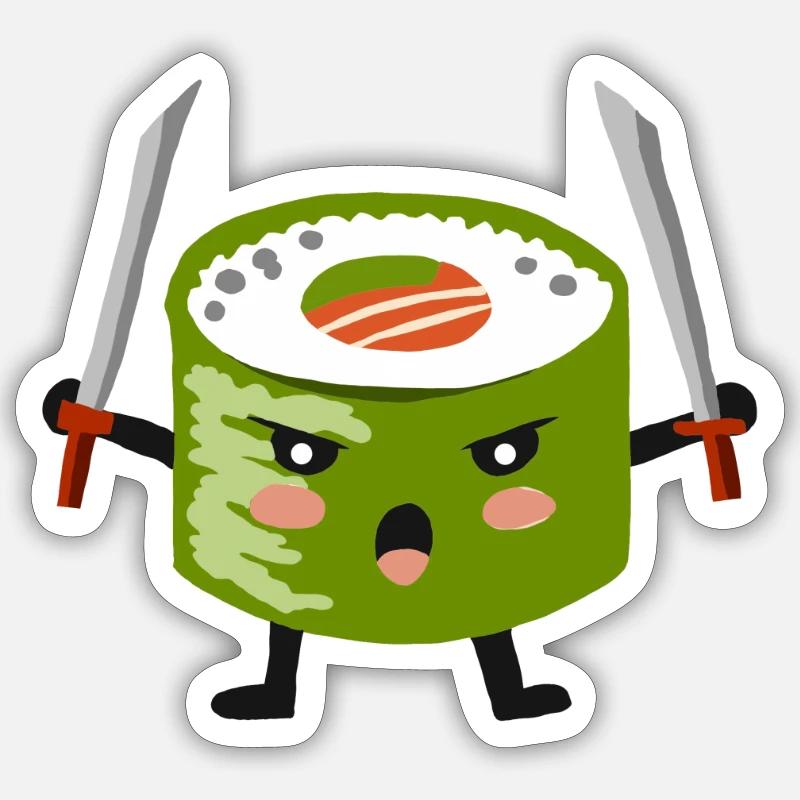Sushi samourai ninja - Sticker taille S (10 x 10 cm) - blanc mat
