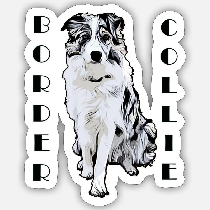 Border Collie Black Merle Comic Text - Sticker Größe S (10 x 10 cm) - Mattweiß