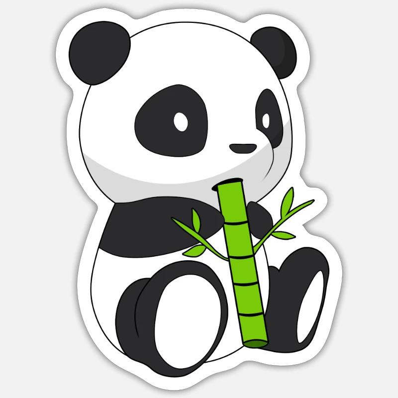 Panda, der Bambus isst - Sticker Größe S (10 x 10 cm) - Mattweiß