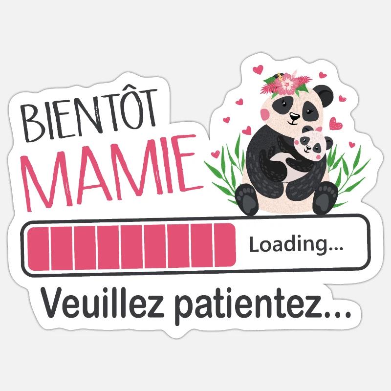 Bientôt Mamie Annonce Panda Idée De Cadeau - Sticker taille S (10 x 10 cm) - blanc mat