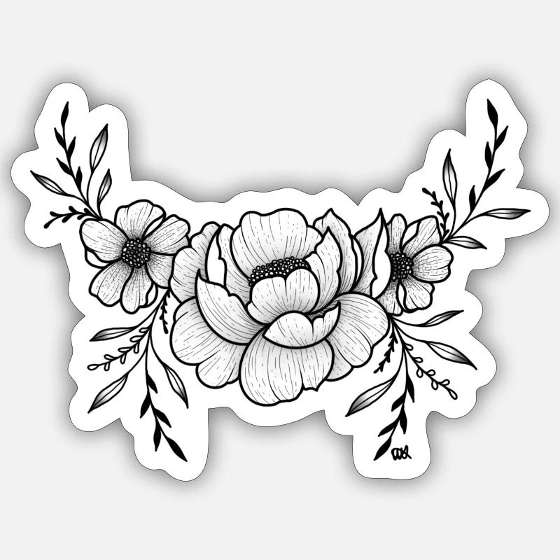 HalbkreisPfingstrosen - Sticker Größe S (10 x 10 cm) - Mattweiß