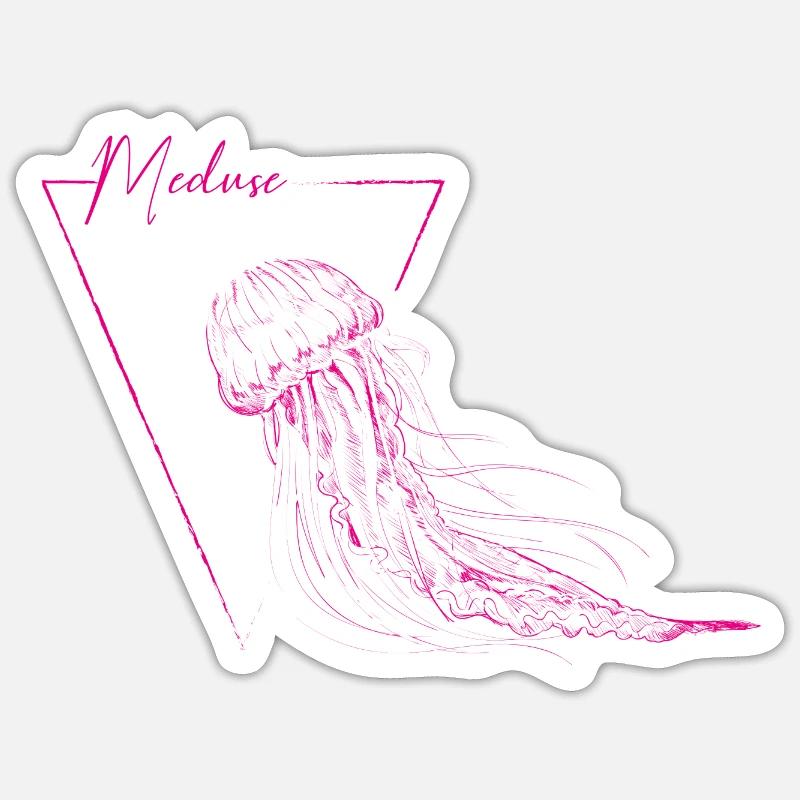 méduse rose - Sticker taille S (10 x 10 cm) - blanc mat