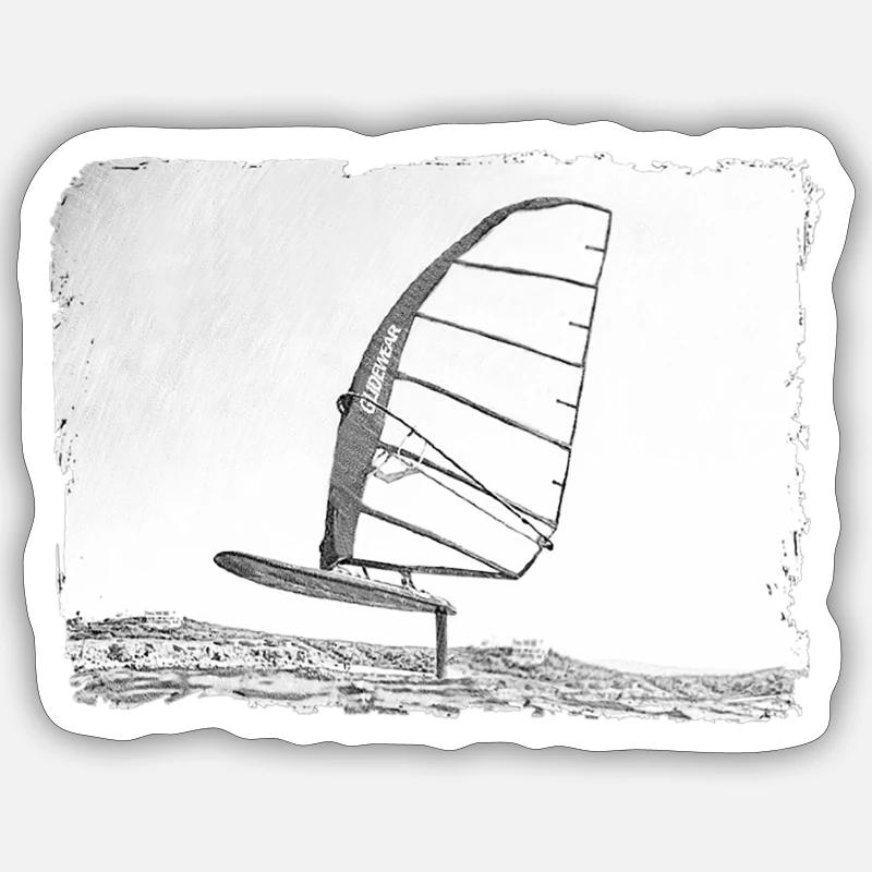 Windsurf Foil / Foiling Hand-Drawing Sketch - Sticker size S (10 x 10 cm) - white matte