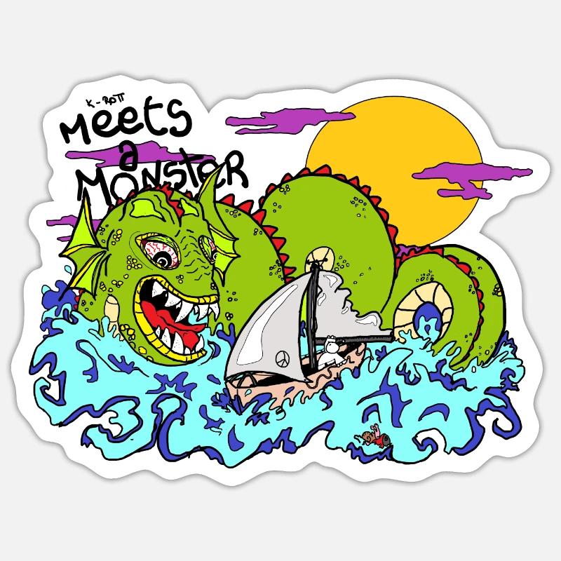 serpent de mer - Sticker taille S (10 x 10 cm) - blanc mat