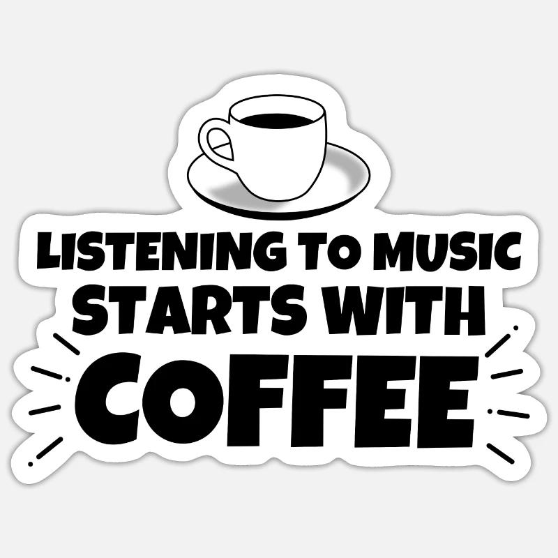 Écouter de la musique drôle de café Sticker taille S (10 x 10 cm)