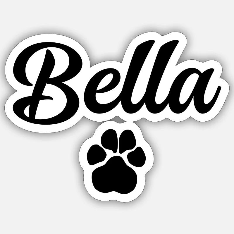 Hundename BELLA mit Pfote - Sticker Größe S (10 x 10 cm) - Mattweiß