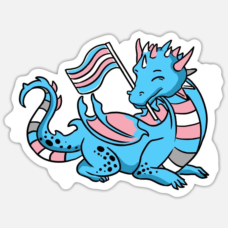 Trans Pride Dragon - Sticker size S (10 x 10 cm) - white matte