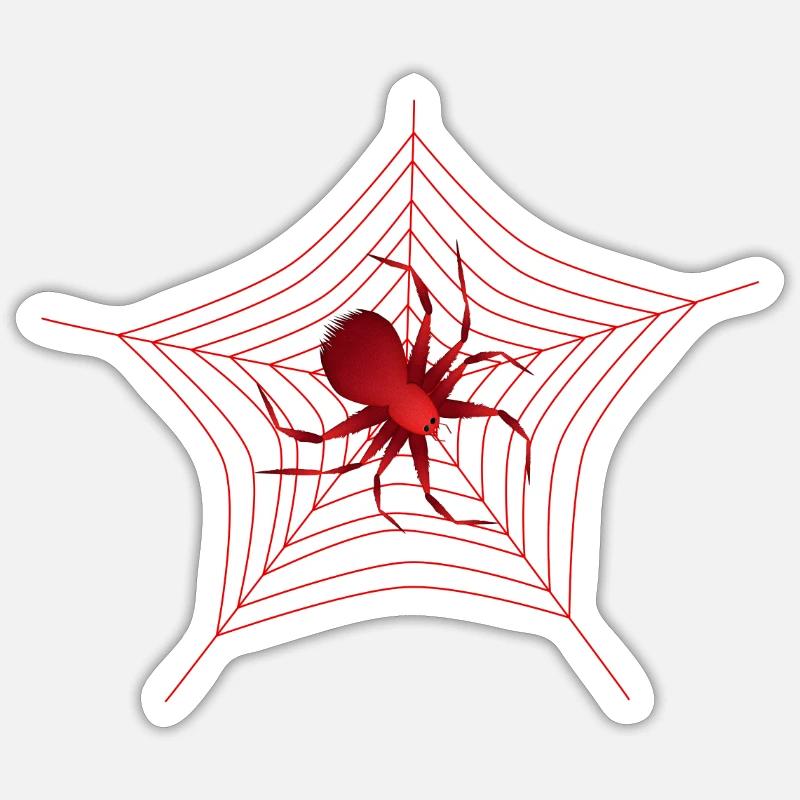 Spinne im Spinnennetz rote Spinne große Spinne - Sticker Größe S (10 x 10 cm) - Mattweiß