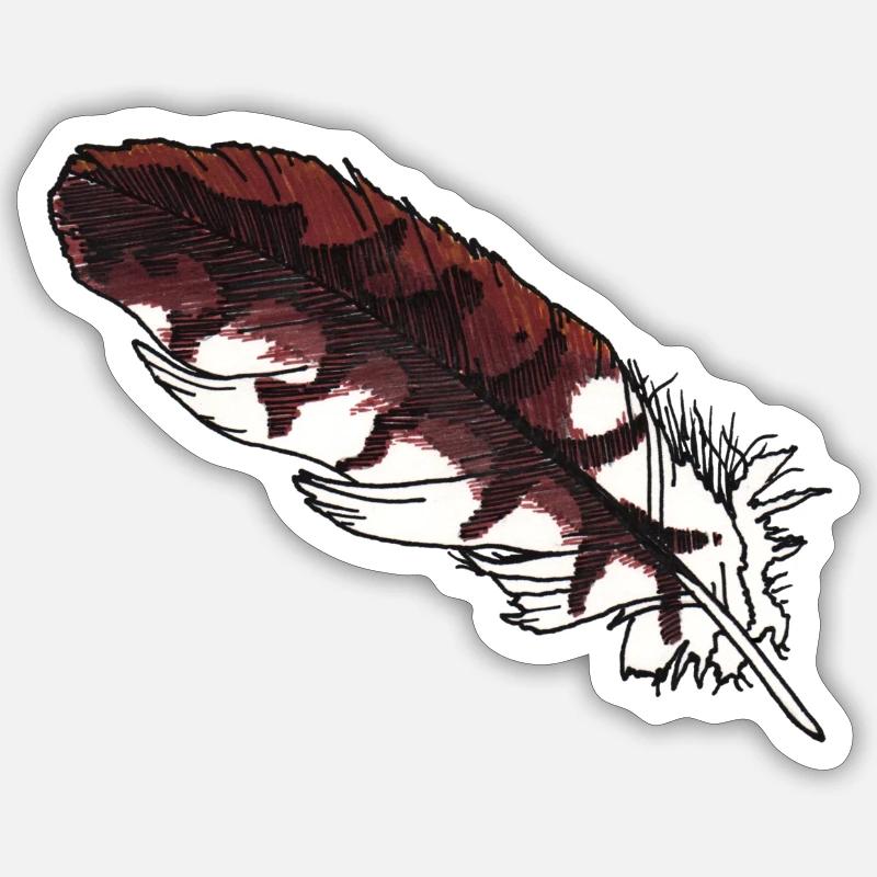 Small Brown Feather Hand-Drawn (Red Kite) - Sticker size S (10 x 10 cm) - white matte