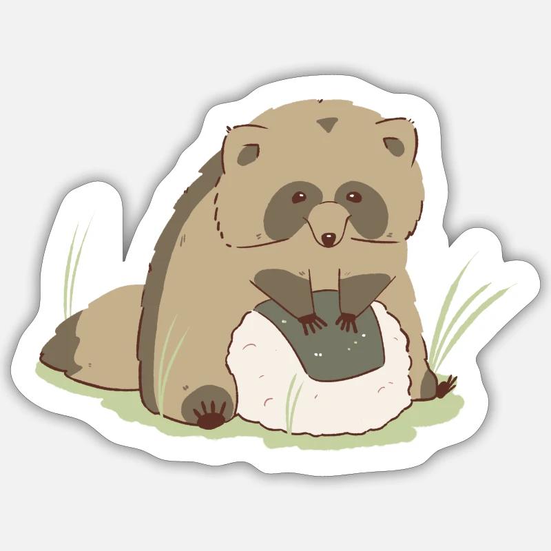 Tanuki affamé - Sticker taille S (10 x 10 cm) - blanc mat