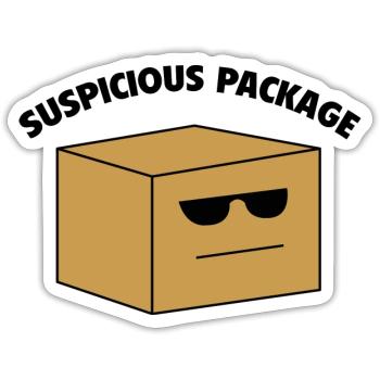 Suspicious Package - Sticker size S (10 x 10 cm) - white matte - Front