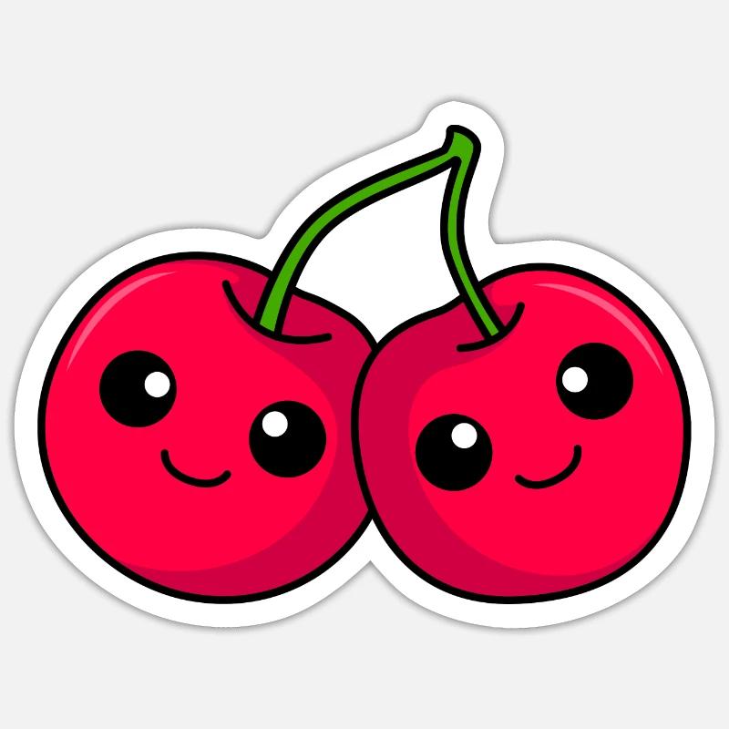 Kirsche Comic - Sticker Größe S (10 x 10 cm) - Mattweiß