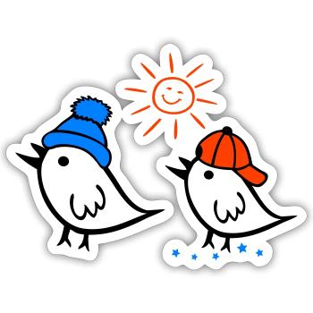 Spatz, Sonne, Frühling - Sticker Größe S (10 x 10 cm) - Mattweiß - Vorne