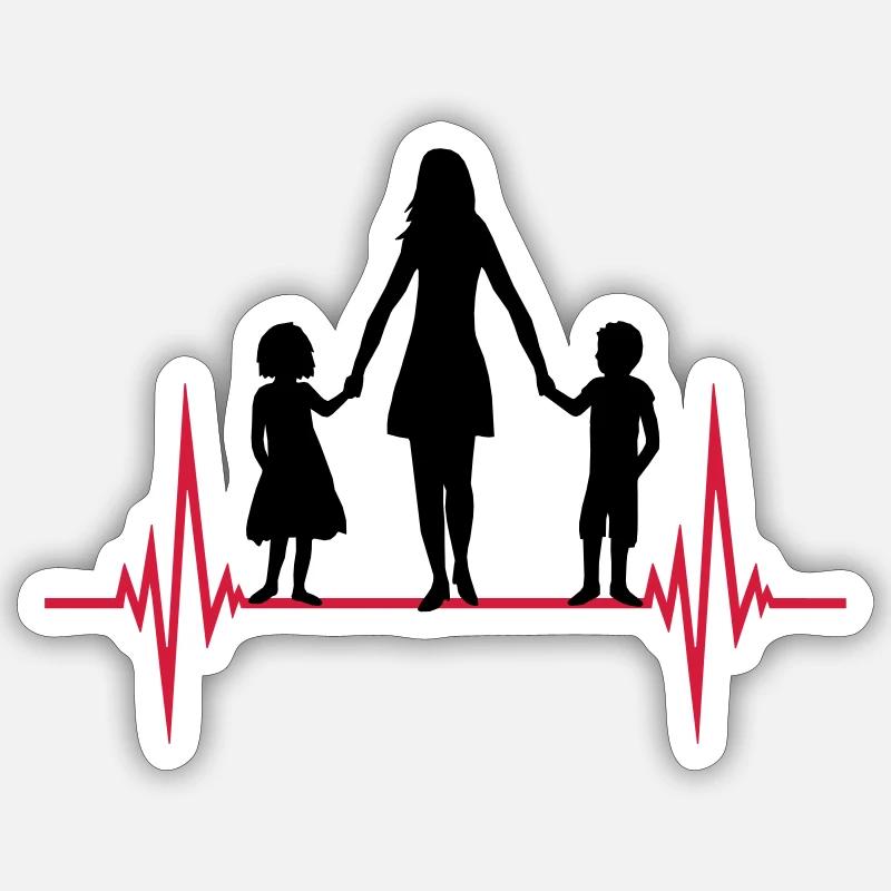 Herzschlag Mama Kinder - Sticker Größe S (10 x 10 cm) - Mattweiß