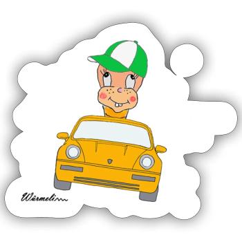 Würmeli aus dem Auto - Sticker Größe S (10 x 10 cm) - Mattweiß - Vorne