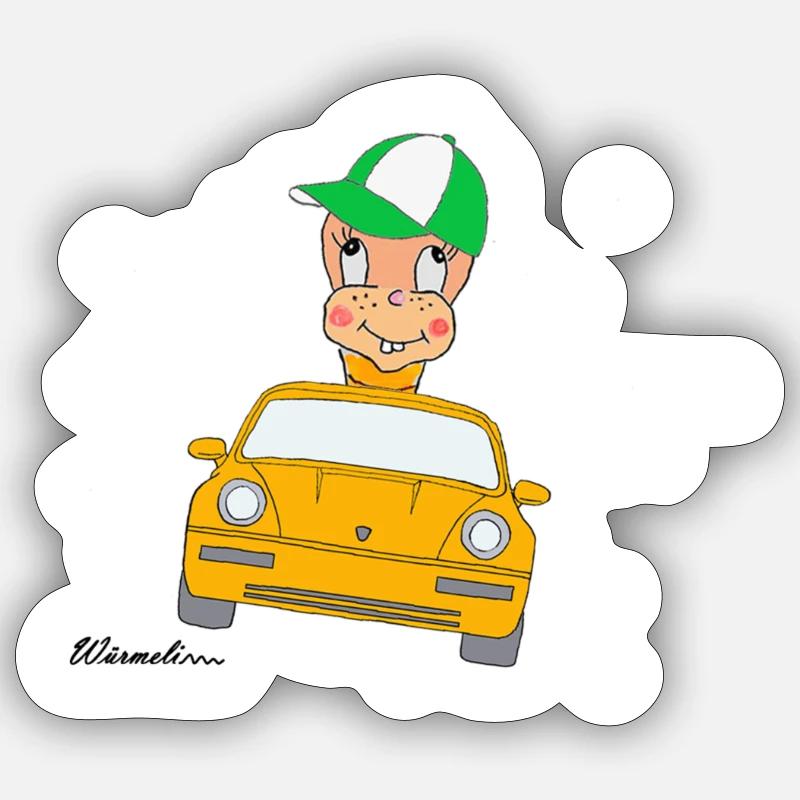 Würmeli aus dem Auto - Sticker Größe S (10 x 10 cm) - Mattweiß