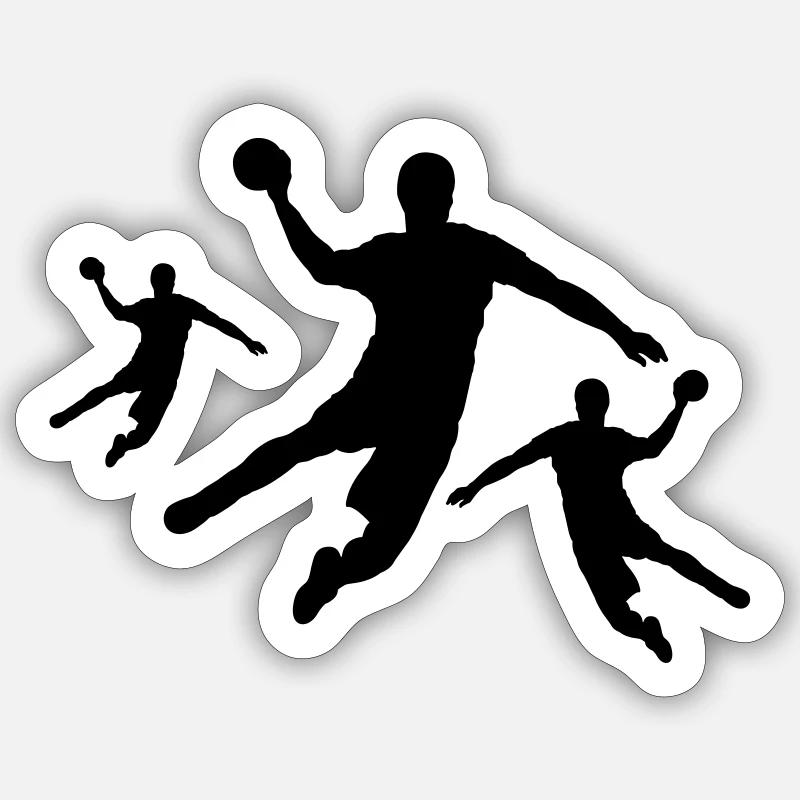 Trois joueurs de handball - Sticker taille S (10 x 10 cm) - blanc mat