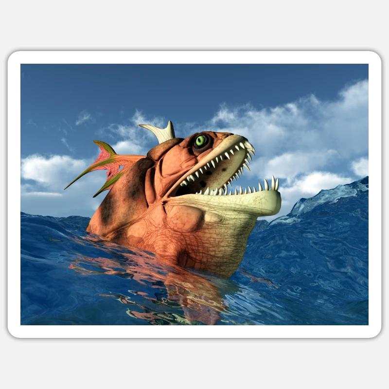Poisson monstrueux dans la mer orageuse Sticker taille S (10 x 10 cm)
