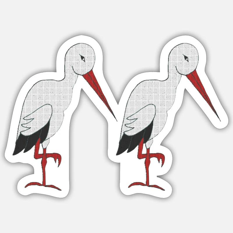 cigogne 2 fois - Sticker taille S (10 x 10 cm) - blanc mat