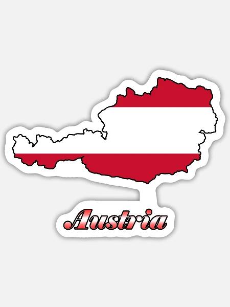Österreich mit Schriftzug "Austria" - Sticker Größe S (10 x 10 cm) - Mattweiß