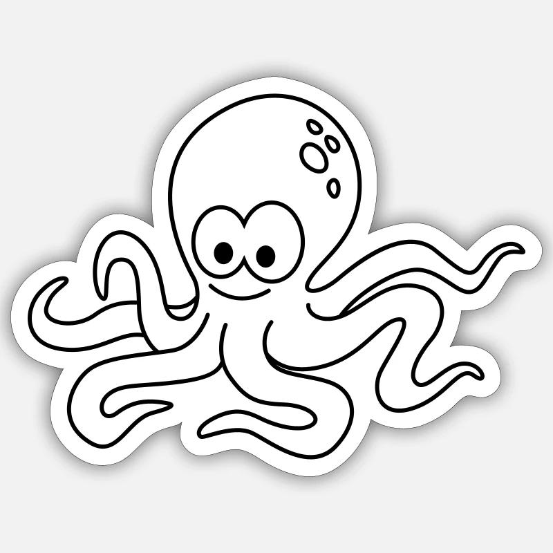 Krake Comic Tier - Sticker Größe S (10 x 10 cm) - Mattweiß