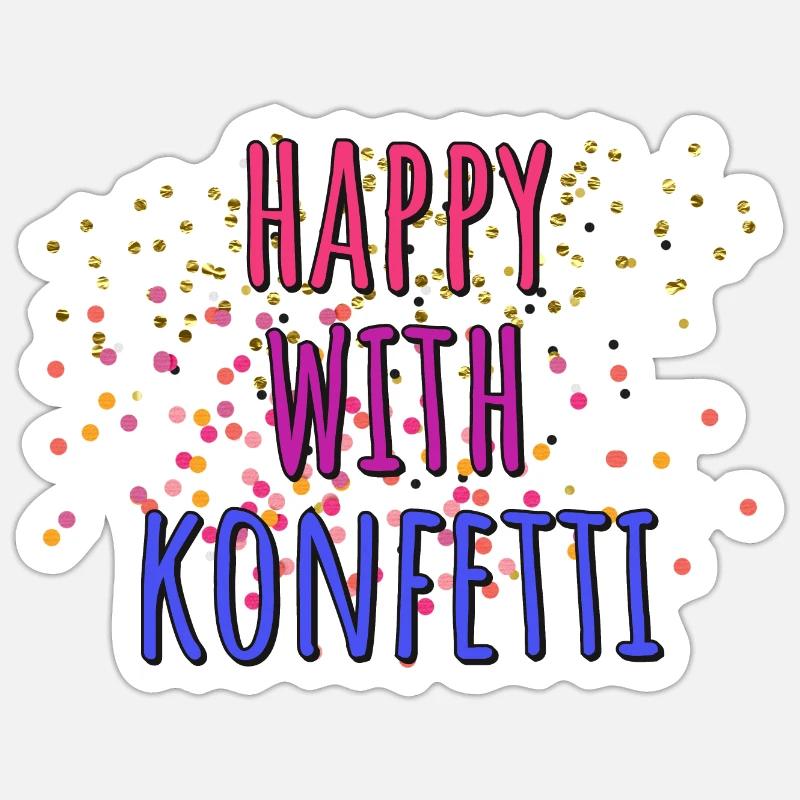 Heureux avec des confettis - Sticker taille S (10 x 10 cm) - blanc mat