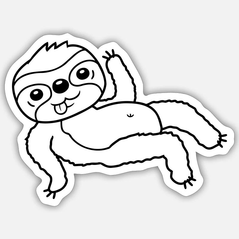 Sloth chills lying waving - Sticker size S (10 x 10 cm) - white matte