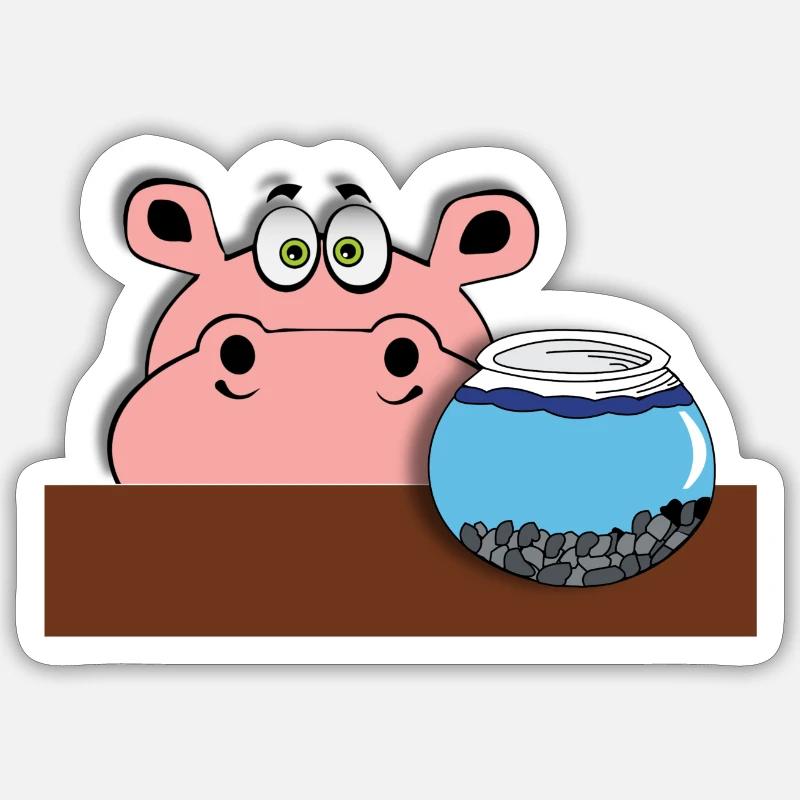 fisch hippo nilpferd baby kind geschenkidee comic Sticker Größe S (10 x 10 cm)