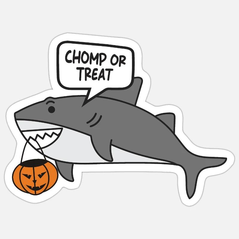 Halloween süßer Hai, Chomp oder Leckerbissen Sticker Größe S (10 x 10 cm)