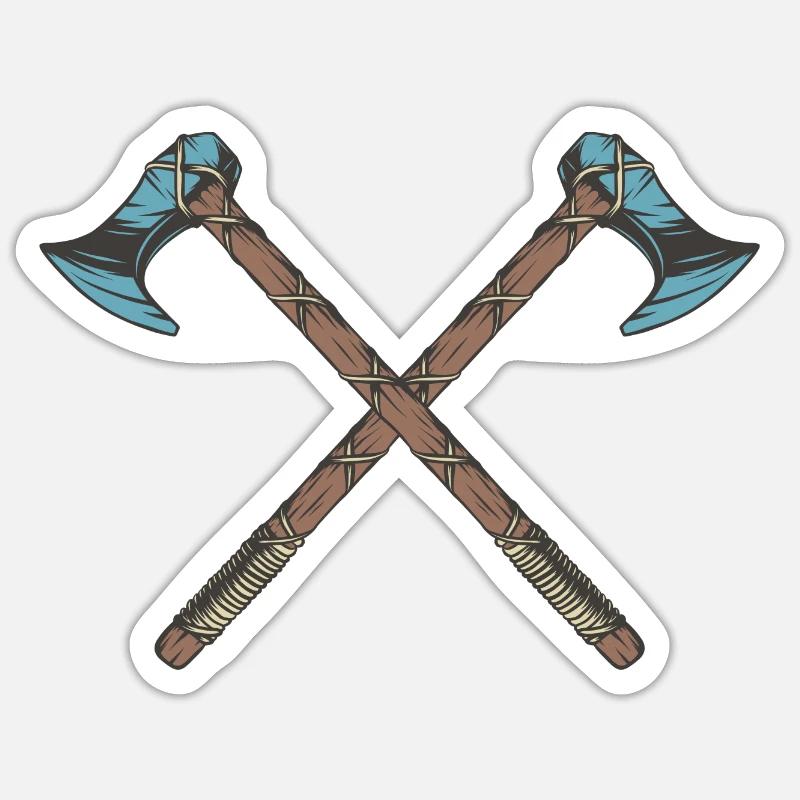 Haches vikings - Sticker taille S (10 x 10 cm) - blanc mat