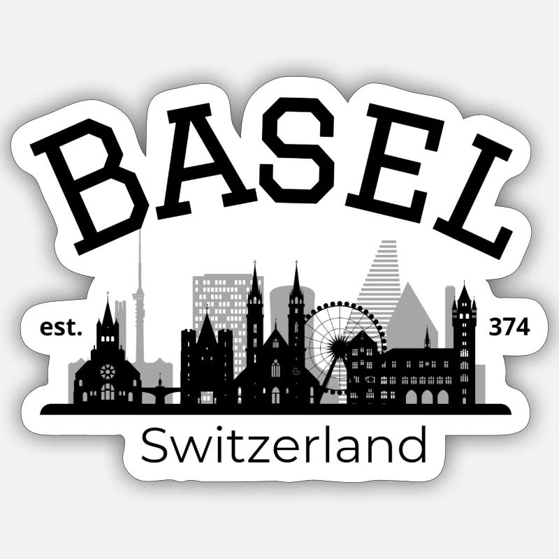 Silhouette der Basler Skyline - Sticker Größe S (10 x 10 cm) - Mattweiß