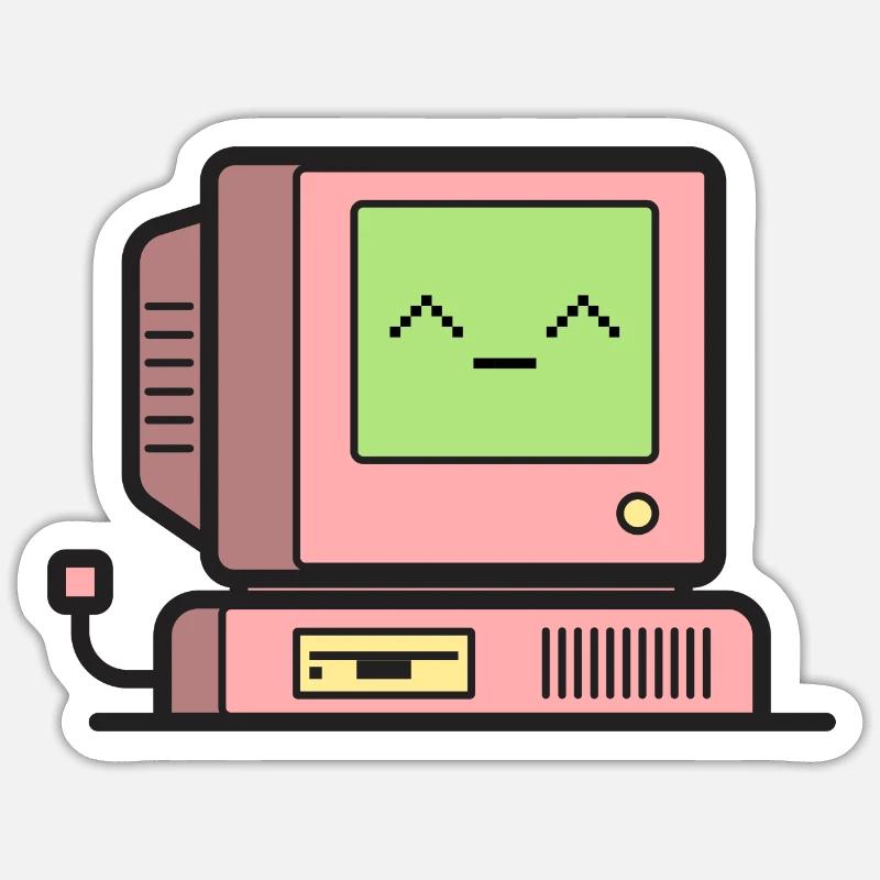 Happy Retro Computer Sticker Größe S (10 x 10 cm)
