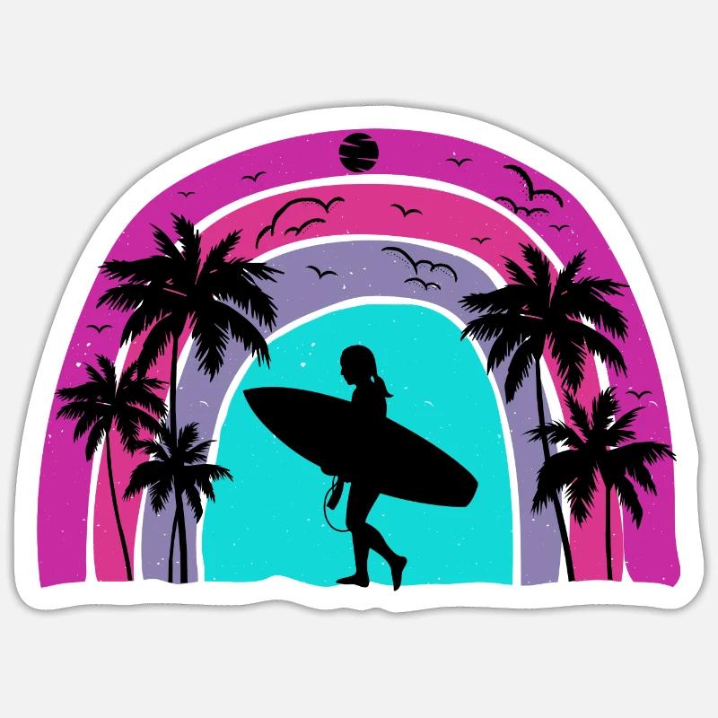 Surf retro sunset - Sticker size S (10 x 10 cm) - white matte